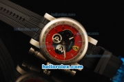 Ferrari Chronograph Quartz Movement Steel Case with Red/Black Dial and Black Rubber Strap-7750 Coating