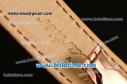 Cartier Rotonde De Swiss Quartz Rose Gold Case with Diamonds Bezel Skeleton Dial and Brown Leather Strap