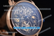 Cartier Ronde De MoonPhase Swiss Tourbillon Manual Winding Rose Gold Case with Skeleton Dial and Black Leather Strap