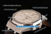 Audemars Piguet Royal Oak 41MM Asia Automatic Steel Case with Black Leather Strap Stick Markers and White Grids Dial