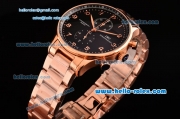 IWC Portuguese Chrono Miyota OS10 Quartz Rose Gold Case/Strap with Black Dial and Arabic Numeral Markers