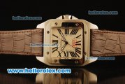 Cartier Santos 100 Automatic ETA Coating Case with White Dial and Brown Leather Strap