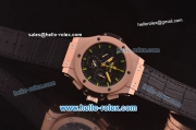 Hublot Aero Bang Niemeyer Swiss Valjoux 7750 Automatic Movement Rose Gold Case with Black Skeleton Dial and Green/Yellow Markers/Hands