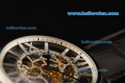 Cartier Rotonde De Cartier Skeleton Automatic Movement Steel Case with Blue Hands and Black Leather Strap