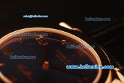 Rolex Cellini Swiss Quartz Rose Gold Case with Dark Blue Dial and Black Leather Strap-Numeral Markers