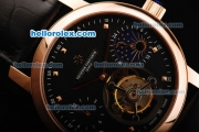 Vacheron Constantin Tourbillon Swiss Manual Winding Movement Rose Gold Case with Black Dial and Black Leather Strap