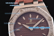 Audemars Piguet Royal Oak Lady Miyota OS2035 Quartz Steel Case with Diamond Bezel Brown Rubber Strap and Brown Dial