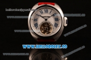 Cartier Cle de Cartier Swiss Tourbillon Manual Winding Steel Case with White Dial and Red Leather Strap