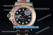 Rolex Yacht-Master Clone Rolex 3135 Automatic Rose Gold Case Black Dial Dots Markers and Two Tone Bracelet -1:1 Original