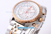 Breitling For Bentley Working Chronograph Quartz Rose Gold Bezel with White Dial and Two Tone Strap
