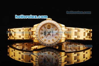 Rolex Datejust Oyster Perpetual Automatic Full Gold with Diamond Bezel and Diamond Markers-White Dial-Lady Size