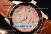 Omega Seamaster 300 Master Co-Axial Clone 8400 Automatic Rose Gold Case with Rose Gold Dial Stick/Arabic Numeral Markers and Brown Leather Strap (YF)