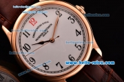 Vacheron Constantin Historiques Chronometre Royal 1907 Swiss ETA 2836 Automatic Rose Gold Case and Brown Leather Strap with White Dial Numeral Markers