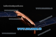 Cartier Rotonde De Swiss Quartz Rose Gold Case with White Guilloche Dial Diamonds Bezel and Blue Leather Strap