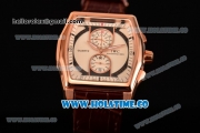 IWC Da-Vinci Chrono Miyota Quartz Rose Gold Case with Brown Leather Strap and White Dial