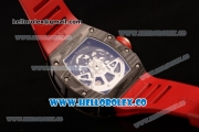 Richard Mille RM 11-02 Swiss Valjoux 7750 Automatic Carbon Fiber Case with Skeleton Dial and Red Rubber Strap
