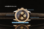 Breitling Navitimer Swiss Valjoux 7750 Automatic Steel Case with Black Dial and Gold Bezel-Black Leather Strap