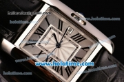 Cartier Tank Anglaise Swiss Quartz Steel Case with Black Leather Strap White Dial and Black Markers