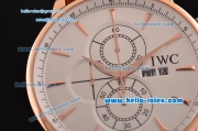 IWC Portuguese Chrono Japanese Miyota OS10 Quartz Rose Gold Case with Brown Leather Strap and White Dial Stick Markers