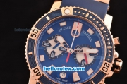 Ulysse Nardin Maxi Marine Diver Chrono OS20 Miyota Quartz Rose Gold Case with Blue Dial and Blue Rubber Strap - 7750 Coating