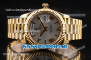 Rolex Day-Date Clone Rolex 3255 Automatic Yellow Gold Case/Bracelet with Silver Dial and Roman Numeral Markers