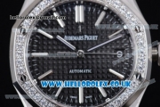 Audemars Piguet Royal Oak Clone AP Calibre 3120 Automatic Stainless Steel Case/Bracelet with Black Dial Stick Markers and Diamonds Bezel - 1:1 (J12)