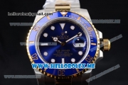 Rolex Submariner Clone Rolex 3135 Automatic Two Tone Case/Bracelet with Blue Dial and Dot Markers White Hands (BP)