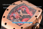 Richard Mille Tourbillon RM 057 Dragon Swiss ETA 2824 Automatic Rose Gold Case with Black Rubber Strap and Red Dragon Dial