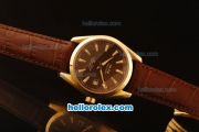 Omega Seamaster Co-Axial Automatic Yellow Gold Case with Black Dial and Brown Leather Strap - ETA Coating