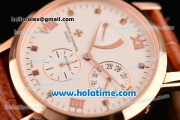 Vacheron Constantin Malte Asia 2813 Automatic Rose Gold Case with Brown Leather Strap White Dial and Roman Numeral Markers