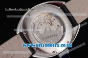 Cartier Cle de Cartier Asia ST16 Automatic Steel Case with White Dial White Second Hand and Black Leather Strap