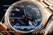 Rolex Day-Date Swiss ETA 2836 Automatic 18K Rose Gold Case with Blue Dial Diamonds Markers and 18K Rose Gold Bracelet (BP)