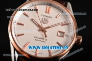 Tag Heuer Carrera Calibre 5 Automatic Swiss ETA 2824 Automatic Steel Case with White Dial Stick Markers and Rose Gold Bezel