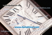 Cartier Tank MC Miyota 8245 Automatic Steel Case with Brown Leather Strap White Dial and Diamond Bezel