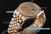 Rolex Datejust Asia 2813 Automatic Full Steel Case with Yellow Gold/Diamond Bezel and Green MOP Dial-Two Tone Strap