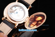 Patek Philippe Calatrava Automatic Movement Rose Gold Case with Black Dial-Rose Gold Roman Markers and Black Leather Strap