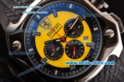 Ferrari Chrono Miyota OS20 Quartz Steel Case PVD Bezel with Black Rubber Strap and Yellow Dial