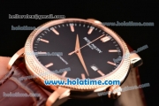 Patek Philippe Calatrava Swiss ETA 2824 Automatic Rose Gold Case with Black Dial and Brown Leather Strap