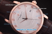 Patek Philippe Swiss ETA 2824 Automatic Rose Gold Case with White Dial and Brown Leather Strap