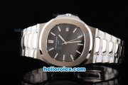 Patek Philippe Nautilus Jumbo Swiss ETA 2892 Automatic Movement Silver Case with Black Dial and White Stick Marker-SSband