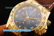 Rolex Daytona Chronograph Swiss Valjoux 7750 Automatic Movement Gold Case with Blue Dial and Brown Leather Strap