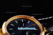 Rolex Datejust Swiss ETA 2836 Automatic Movement Gold Case with Royal Blue Dial and Black Leather Strap