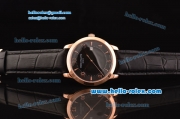 Patek Philippe Calatrava Swiss ETA 2824 Automatic Rose Gold Case with Black Leather Strap Black Dial Numeral/Stick Markers