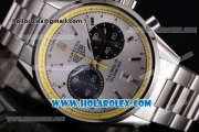 Tag Heuer Carrera Calibre 18 Chronograph Miyota Quartz Steel Case/Bracelet with Silver Dial and Stick Markers - Yellow Inner Bezel