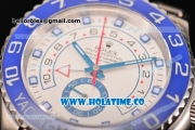 Rolex Yachtmaster II Chrono Swiss Valjoux 7750 Automatic Steel Case with White Dial Blue Bezel and Dot Markers (BP)