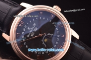 BlancPain Moonphase ST25 Automatic Rose Gold Case with Black Dial and Black Leather Strap