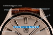 Tag Heuer Carrera Calibre 5 wiss ETA 2824 Automatic Steel Case with White Dial Stick Markers and Brown Leather Strap