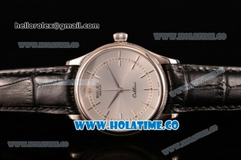 Rolex Cellini Asia 2813 Automatic Steel Case with Silver Dial Black Leather Strap and Stick Markers (BP)