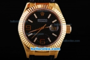 Rolex Datejust Automatic Gold Case with Black Dial-Black Leather Strap