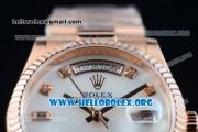 Rolex Day-Date Swiss ETA 2836 Automatic Rose Gold Case with White Dial Diamonds Markers and Rose Gold Bracelet (BP)